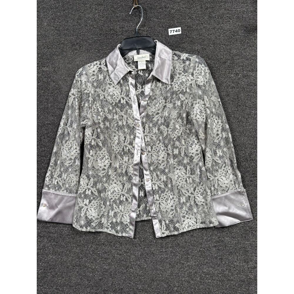 VTG Neiman Marcus Exclusive Gray Lace Voile Jacket Bridal Womens 6 Long Sleeve
